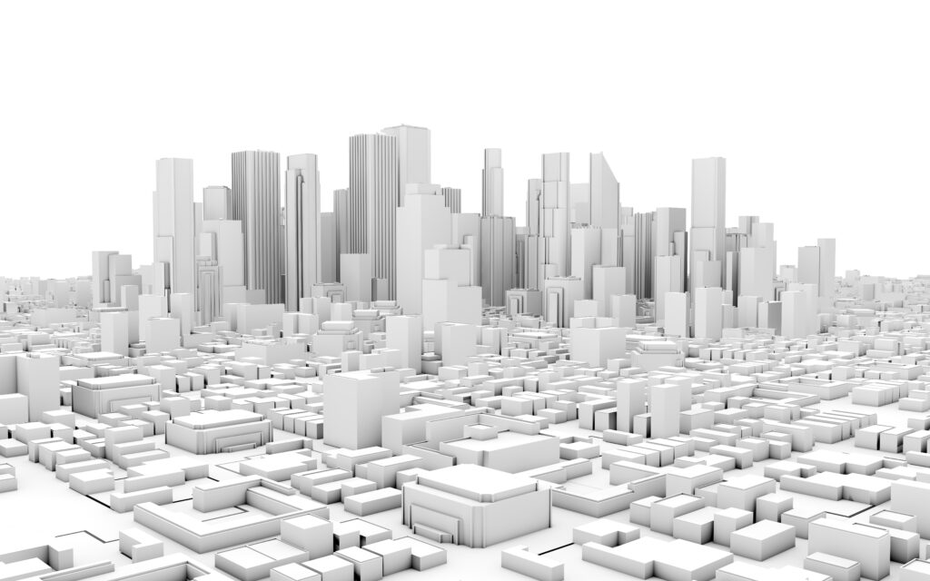 3d city panorama isolated on white background